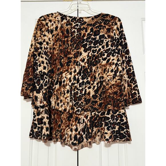 Susan Graver Animal Print Ruffled Blouse/Tunic, Size L - Picture 2 of 6